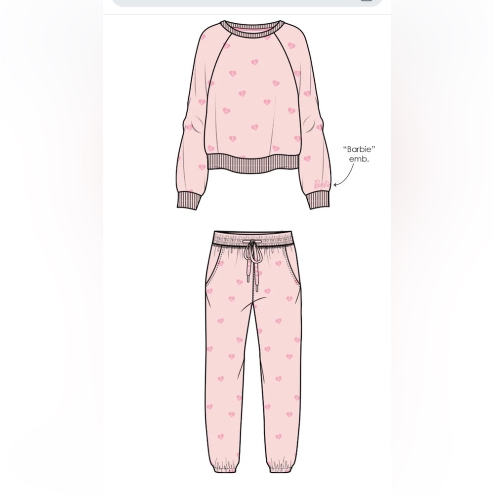 P.J.Salvage X Barbie collab large light pink heart velour jogger set. - Picture 3 of 16